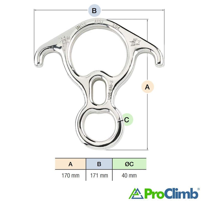ProClimb Figure 8 Descender | Stainless Steel | Rappelling and Rescue | 50 kN | Bent Ear Design - Image 5